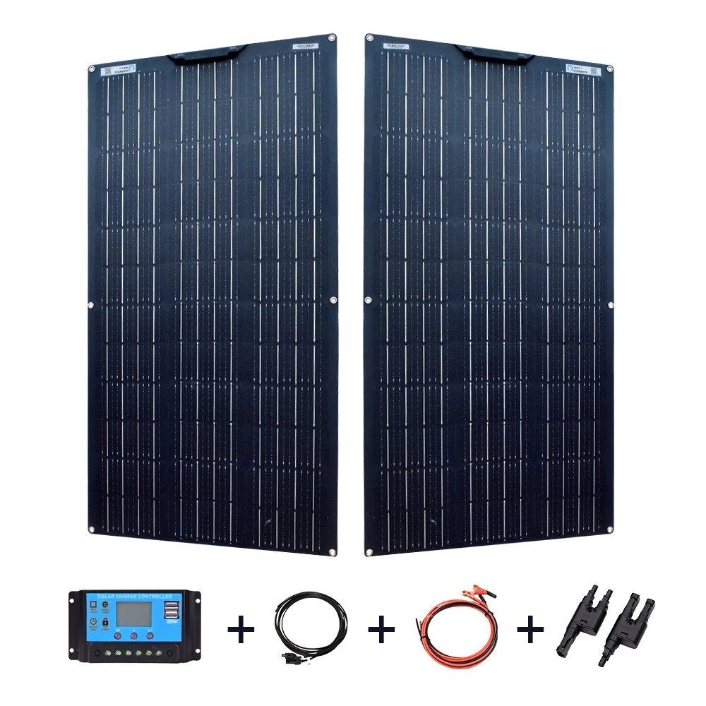 

100W 200W Solar Panel kit 12V 24V Flexible Solar Cell 10A-20A Controller for RV Car Charger home Outdoor Battery Supply