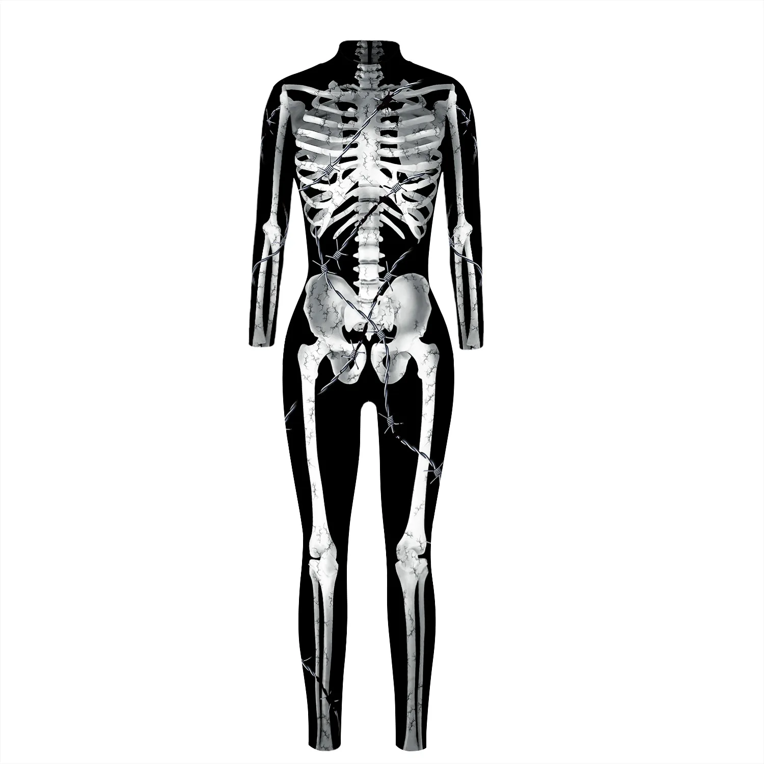 Cosplay-Kostüm Zentai-Bodysuit Fancy-Anzug Halloween Skelett Punk Gothic Damen Sexy Totenkopf-Skelett Slim Jumpsuit – Detail 10