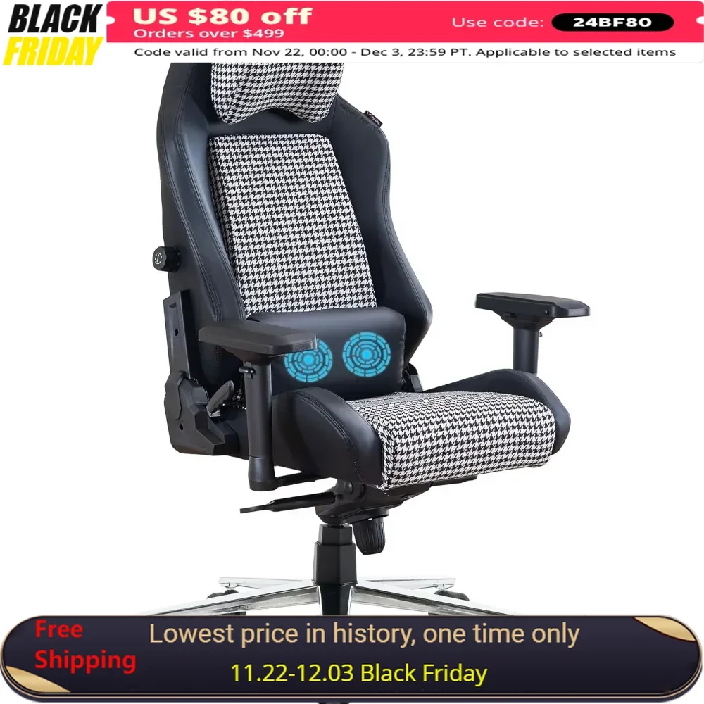 Gaming Chair, 4-Way and Massage Lumbar Support, 4D Armrest, Magnetic Headrest, Ergonomic Reclining PU Leather Gaming Chair