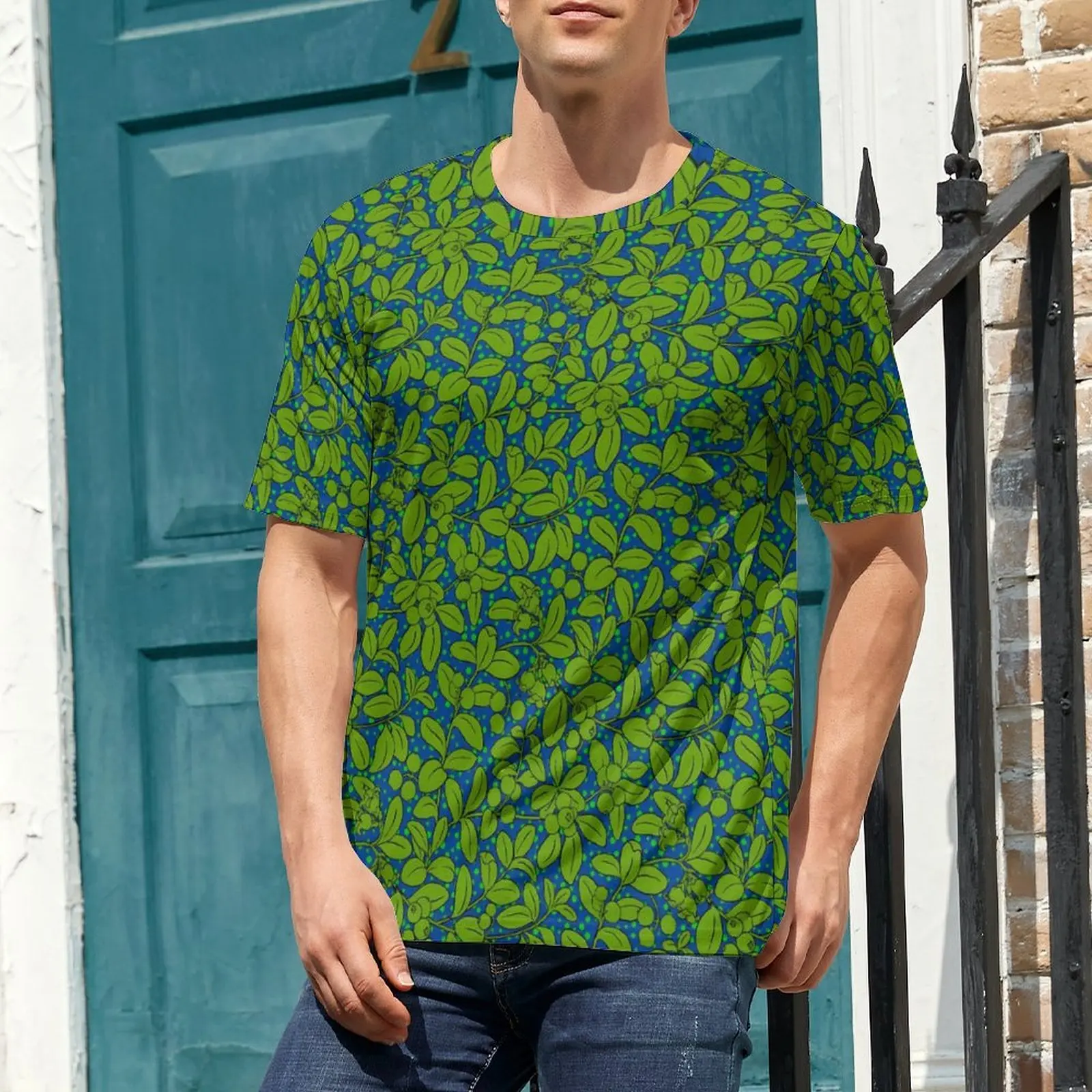 Man Green Plant T-Shirt Leaf Print Vintage T Shirts Short Sleeves Graphic Tops Hot Sale Summer Kawaii Big Size Tees