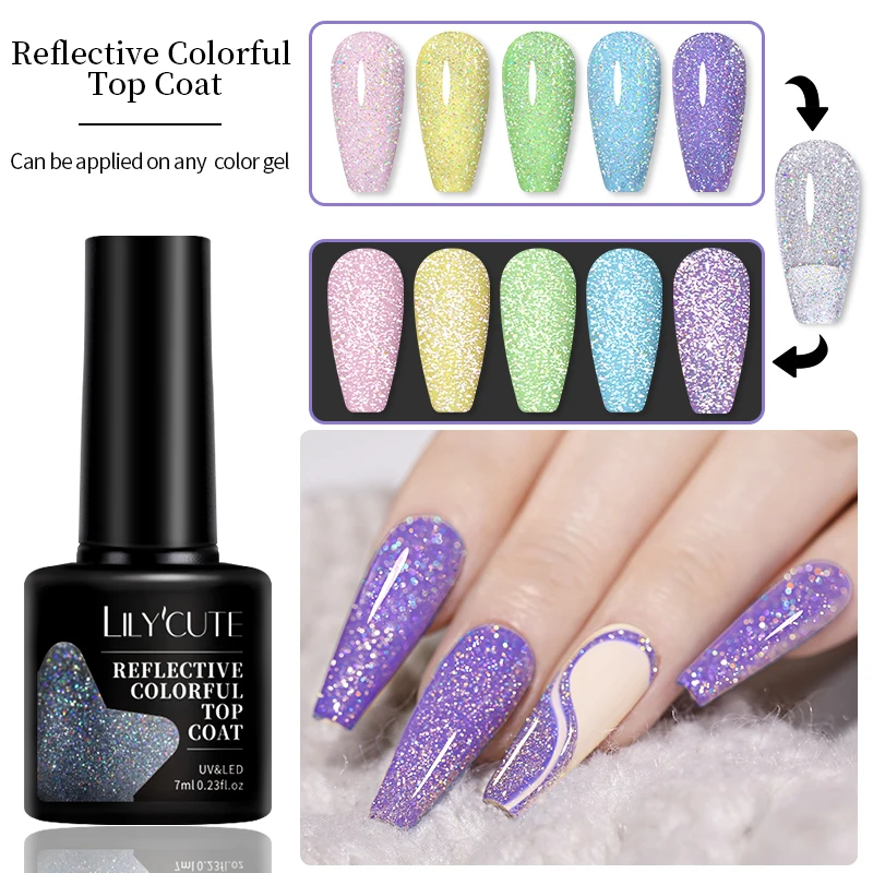 LILYCUTE 6 pcs/3 pcs/2 pcs 7ml เจลเล็บชุดฐานเจลและ Top Coat กึ่งถาวร Soak Off UV เคลือบเงาเล็บ