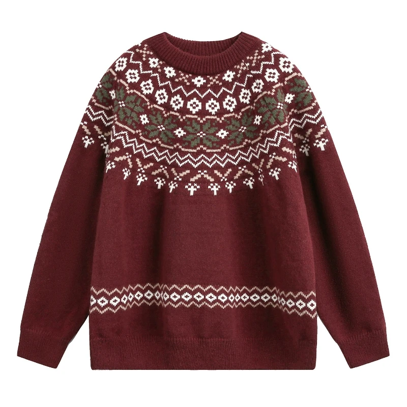 

Knitted Sweater Man Vintage Jacquard Fashion Sweater Men Women Casual Knitwear Loose American Knit Sweater Couple Streetwear