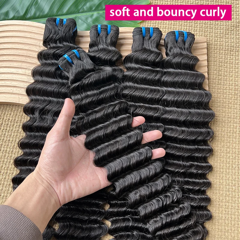18A Deep Wave 100% Raw Virgin Human Hair Bundles Weaving Curly Hair Extensions Tissage Unprocessed Vietnamese Hair Double Weft