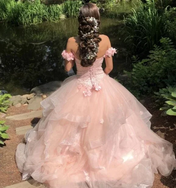 

ANGELSBRIDEP Pink Quinceanera Dresses For 15 Year Old Tiered Detachable Gowns Sexy Backless Floral Long Prom Party Sweet 15 16