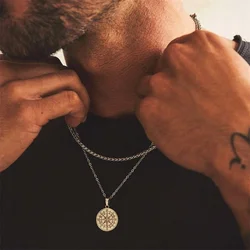Rock Multilayer Chain Necklace For Men Hip Hop Coin Pendant Necklace Figaro Twist Chain Necklace Men's Street Jewelry