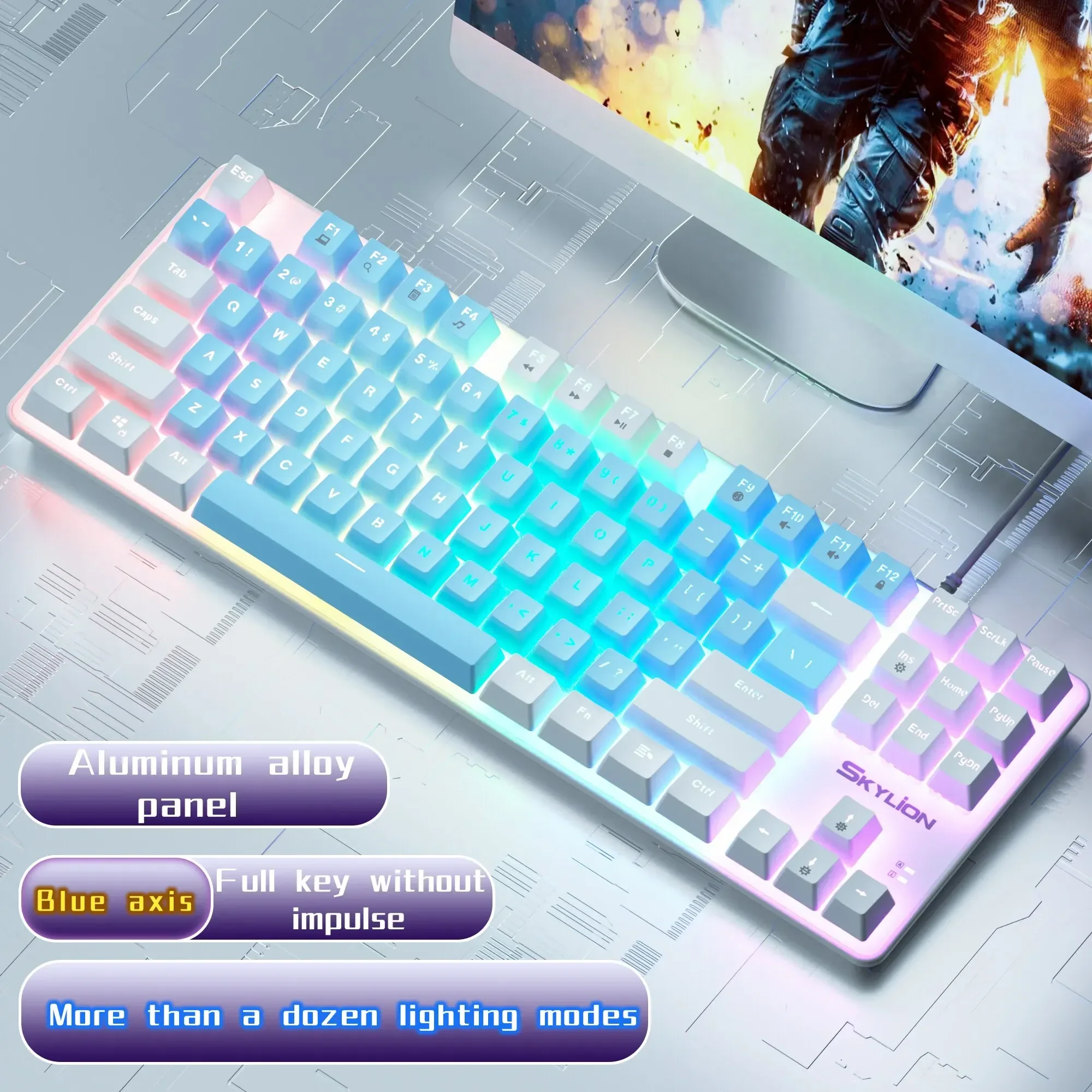 Teclado mecánico con cable H87, 10 tipos de iluminación colorida para juegos y oficina para sistema Windows