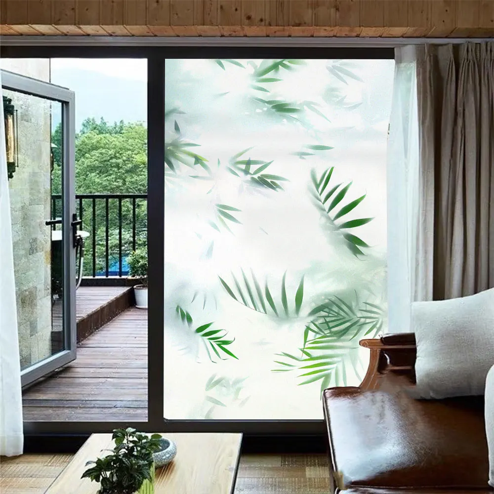 

Privacy Glass Window Frosted Film Hazy Greenery Pattern Anti-UV Glue-Free Static Cling Stained Bedroom Glass Door Window Sticker