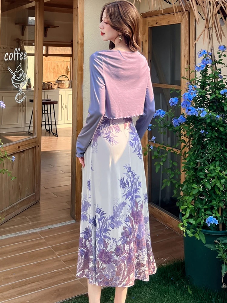 女性グリーンジャカード花スリングセクシーなドレス + トップシャツ 2 点セット 2025 夏の新韓国ファッションエレガントなボディコンドレスセット