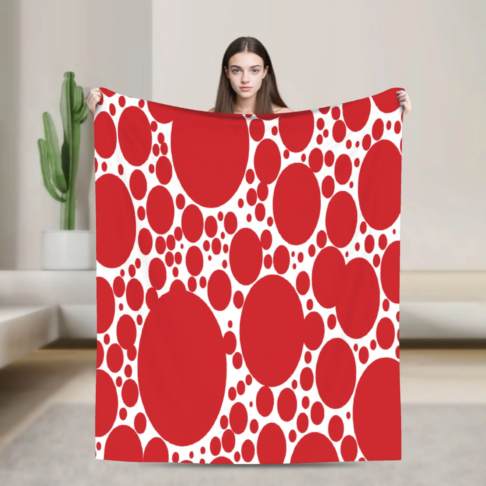 Red Dots Pattern Blankets Velvet Decoration Yayoi Kusama Multi-function Warm Throw Blankets for Sofa Office Bedspreads