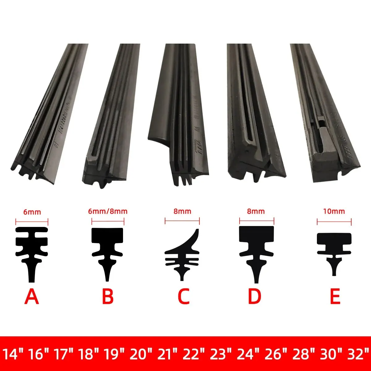 Car Wiper Blades Refills Natural Rubber Strips Wiper Blade Replacement Parts All Types for Auto Windshield All Seasons 32\