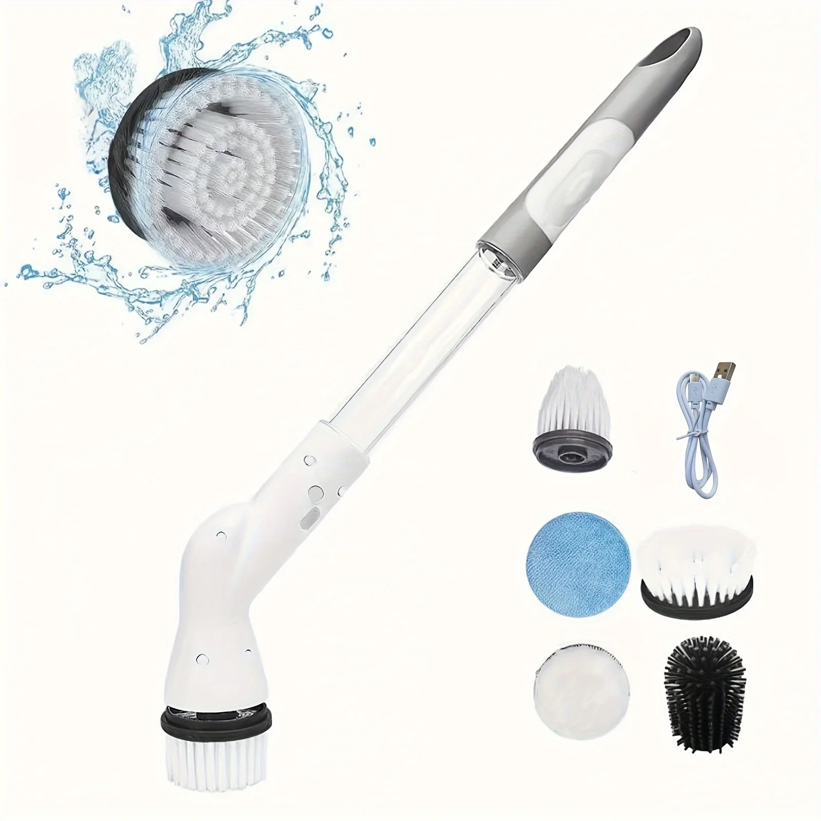 6in1-Brush Electric Spin Scrubber - Cordless, Rechargeable & Adjustable - All-Purpose Cleaning Powerhouse for Bathroom, Kitchen