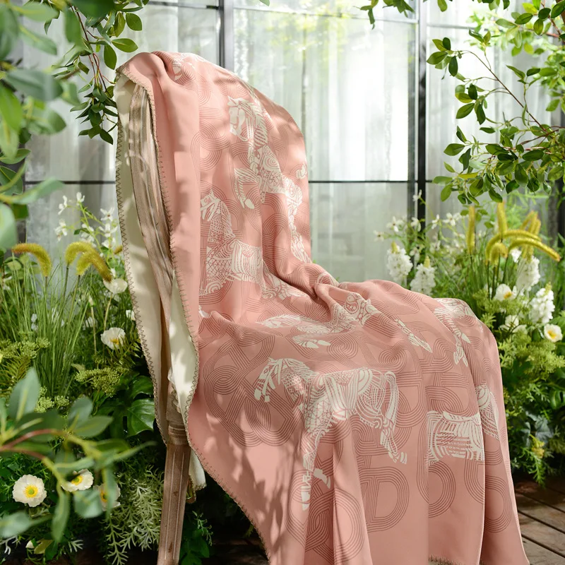 Light Luxury blanket Horse Print Air Conditioning Blanket Skin Friendly Baby Cotton Cashmere Cover Blanket Leisure Shawl Blanket