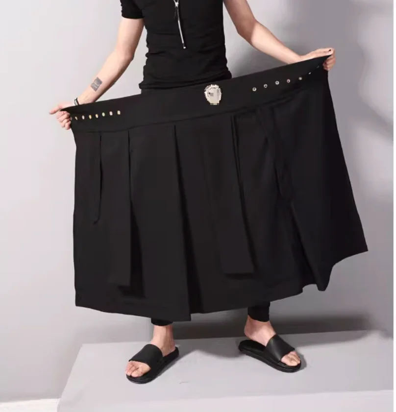 New Men Personalized Skirts Fashion Stage Singers Men's Trendy Pants Skirts Japanese Hairstylists DS Loose Wide Leg Pants