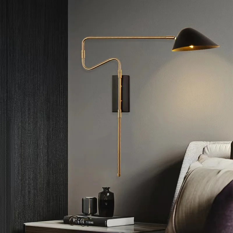 European-style Modern Creative Simplicity LED Rocker Wall Lamp Living Room Study Bedroom Bedside Reading Lighting