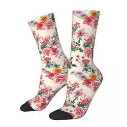 Vintage Flower Print Socks Red Floral Vintage Stockings Autumn Non Slip Women Men Socks Soft Custom Skateboard Socks