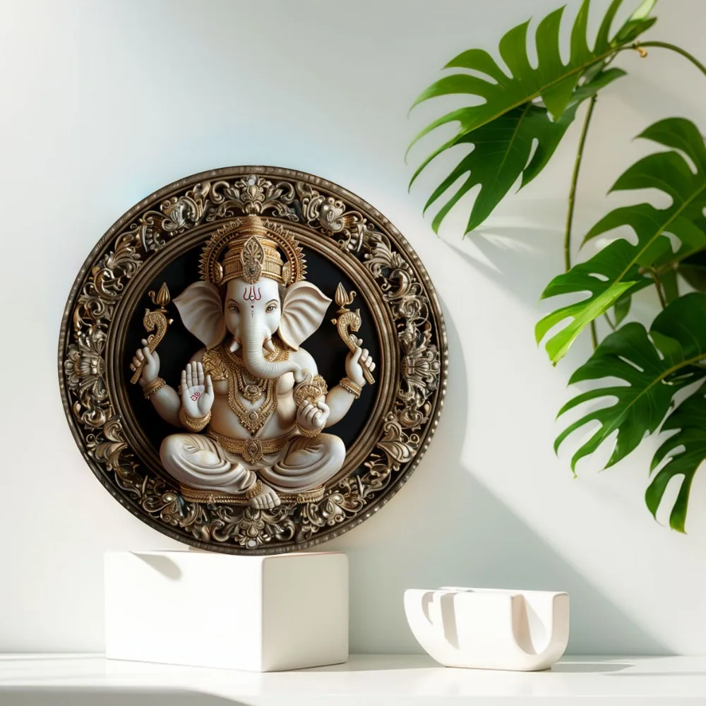 Vintage Indian Elephant God Aluminum Sign, Durable Metal Wall Art for Home, Office, Bar, Cafe, Decorative Poster