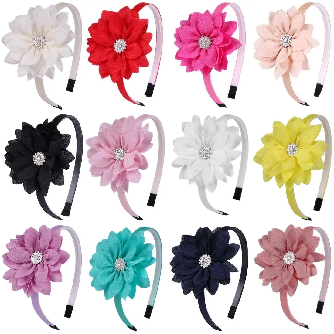 Fashion Solid Flower Hairbands For Sweet Girls Princess Crystal Flower Headbands Headwear Kids Hair Accessories Hair Bands