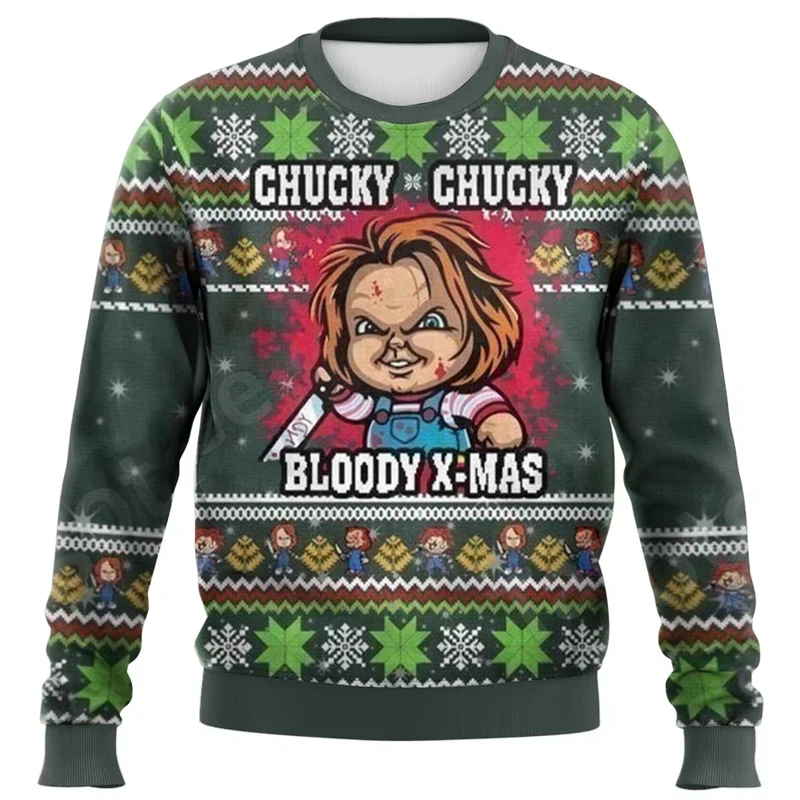 

Funny Chucky Graphic Ugly Christmas Man SweaterTrend Casual Men Women 3D Print Xmas Sweatshirt Casual Streetwear Oversized Tops
