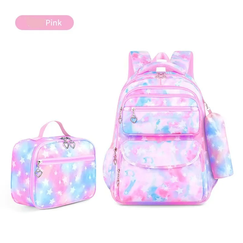 3Pcs Set Star Printed Backpack  Elementary & Middle School Bookbag with Lunch Bag & Pencil Case  Lightweight Waterproof Mochilas