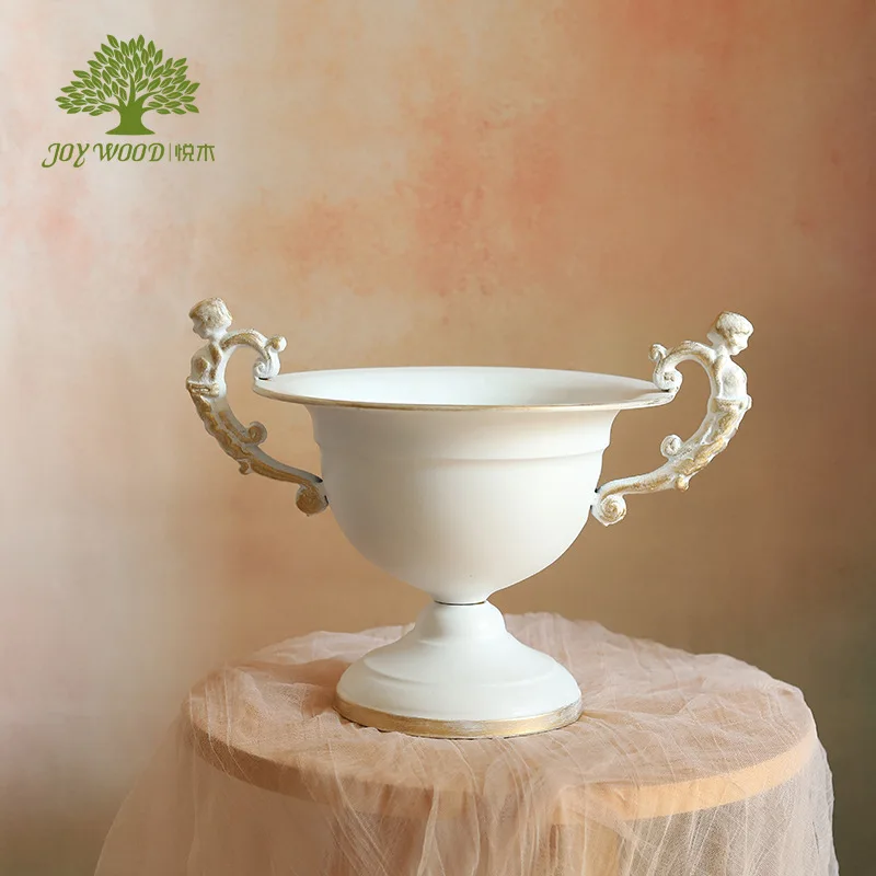 

Retro white iron flowerware French wedding banquet table flower decoration vase