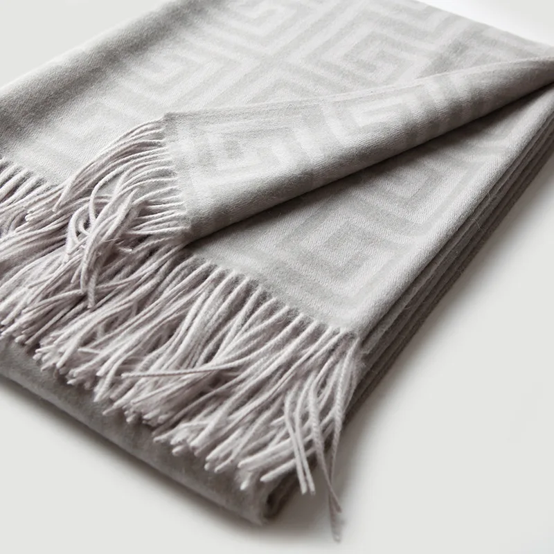 Manta de lana jacquard con estampado Meander: manta cálida y acogedora para otoño/invierno. Mantón portátil para el hogar, viajes, camping y avión