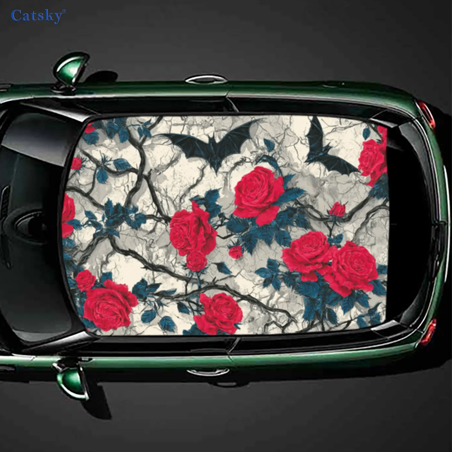 

Dark Floral Timeless Charm Car Roof Sticker, PVC Self-Adhesive Waterproof Car Vinyl Decal, Car Decoration Protection Stickers, E