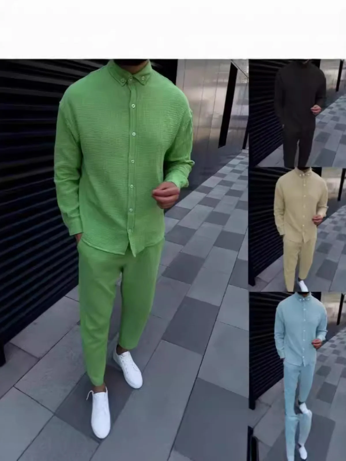 men's-casual-creased-shirt-and-pants-set-long-sleeve-polyester-fabric-large-size-four-seasons-universal-leisure-sport-suit