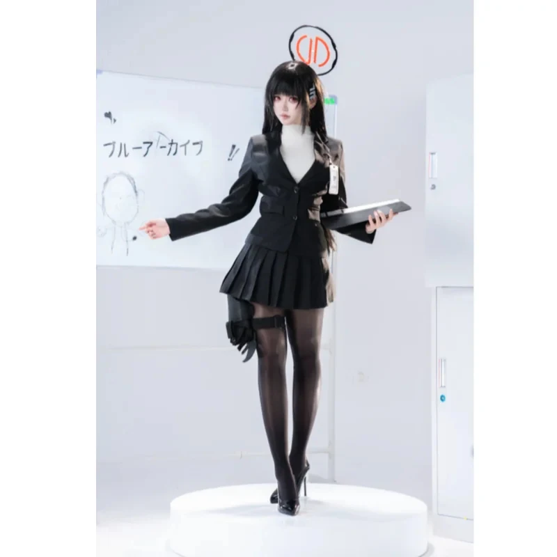 Euro 7 Cos Blue Archive Tsukatsuki Rio Cosplay Costume President Black Sexy Coat JK Sailor Uniform Dress ID Badge W 【【【2 - view 6