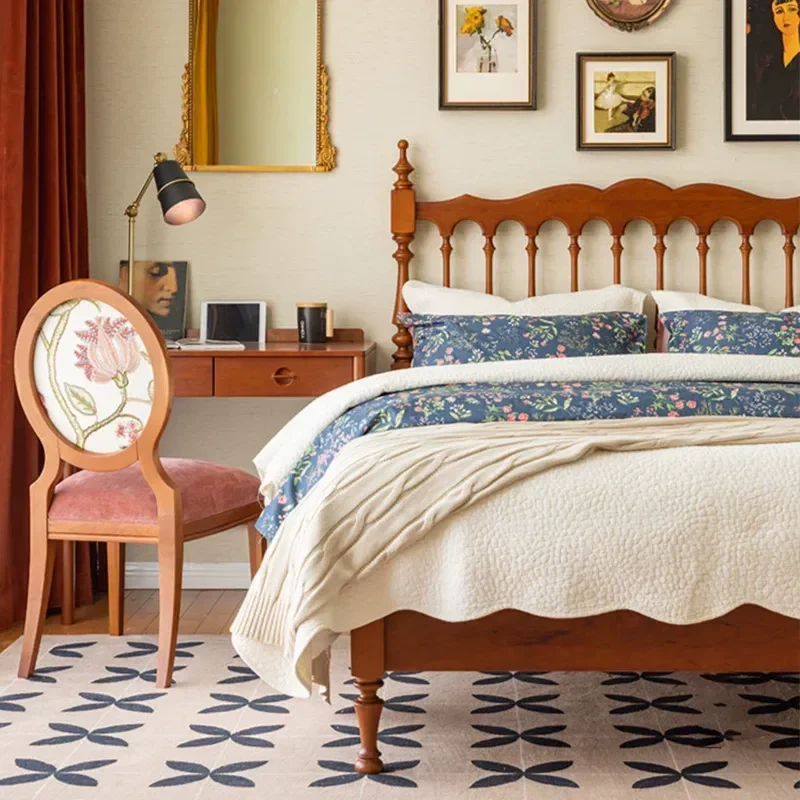Retro Solid Wood Bed Modern Simple Windsor Style Double Bed American Country Light Luxury Bedroom Furniture for Home Hotel
