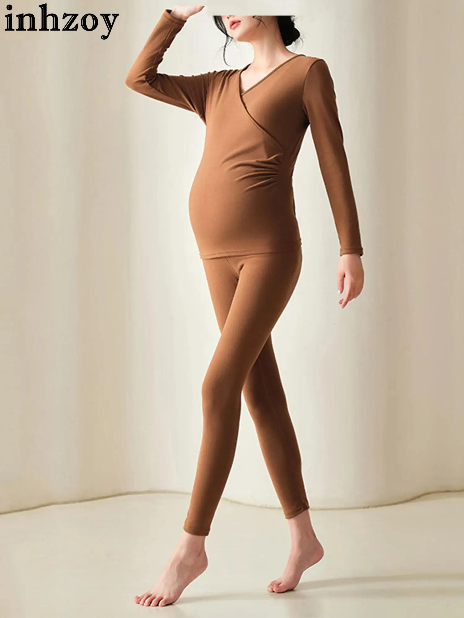 

Беременные женщины, термобелье для кормления грудью, пижамный комплект, топ с длинными рукавами и брюки, одежда для сна для беременных, домашняя одежда