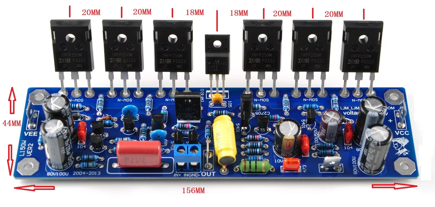 Amplificatore L150W, 6 pezzi per canale, scheda finita a transistor ad effetto di campo MOSFET da 200W