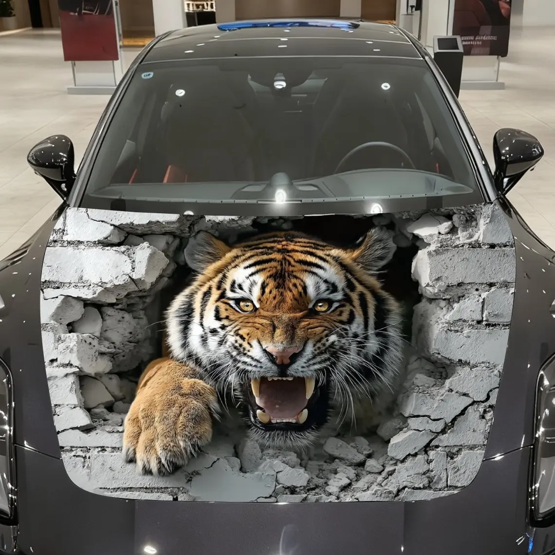 

Breaking Through The Wall Fierce Tiger Vinyl Car Hood Stickers-durable,waterproof,UV Resistant PVC Stickers Suitable For Trucks,