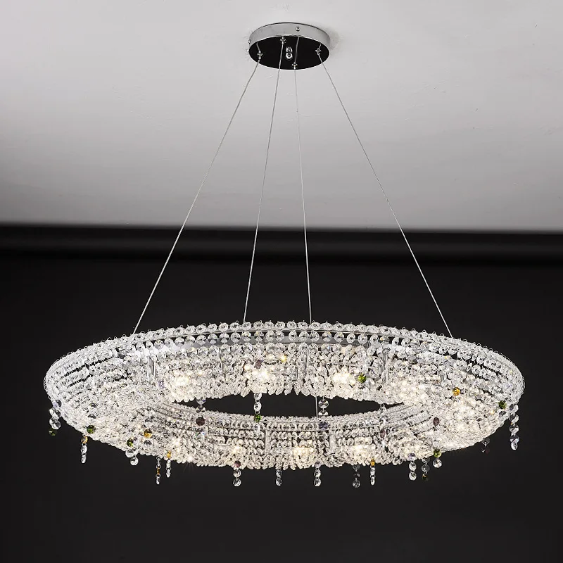 

Light luxury personality combination dining room, living room, luxury atmosphere, villa crystal chandelier