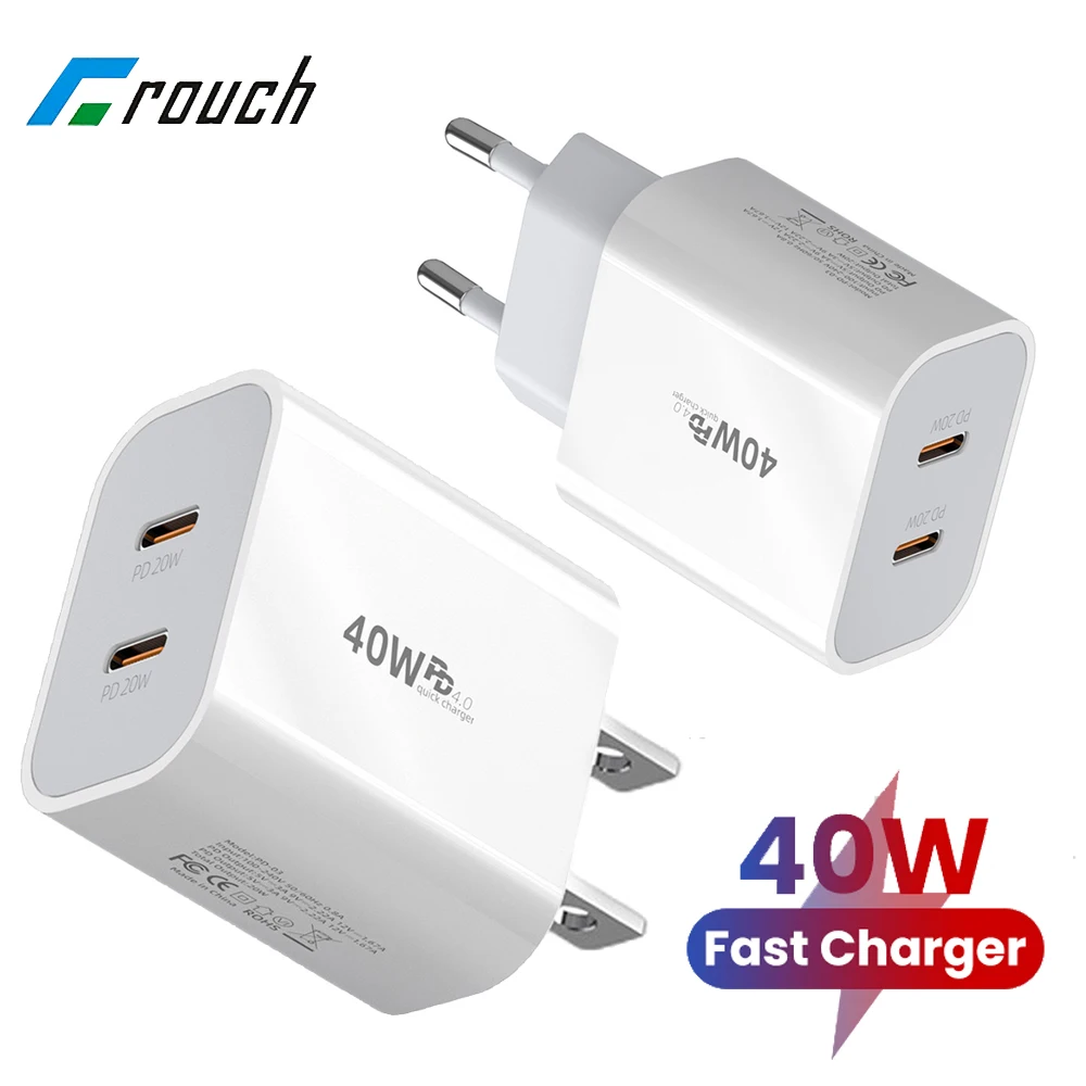 40W USB C Charger Type C Dual PD Charger Fast Charging Quick Charge QC3.0 EU/US/UK Plug Adapter For iphone Xiaomi Samsung Huawei