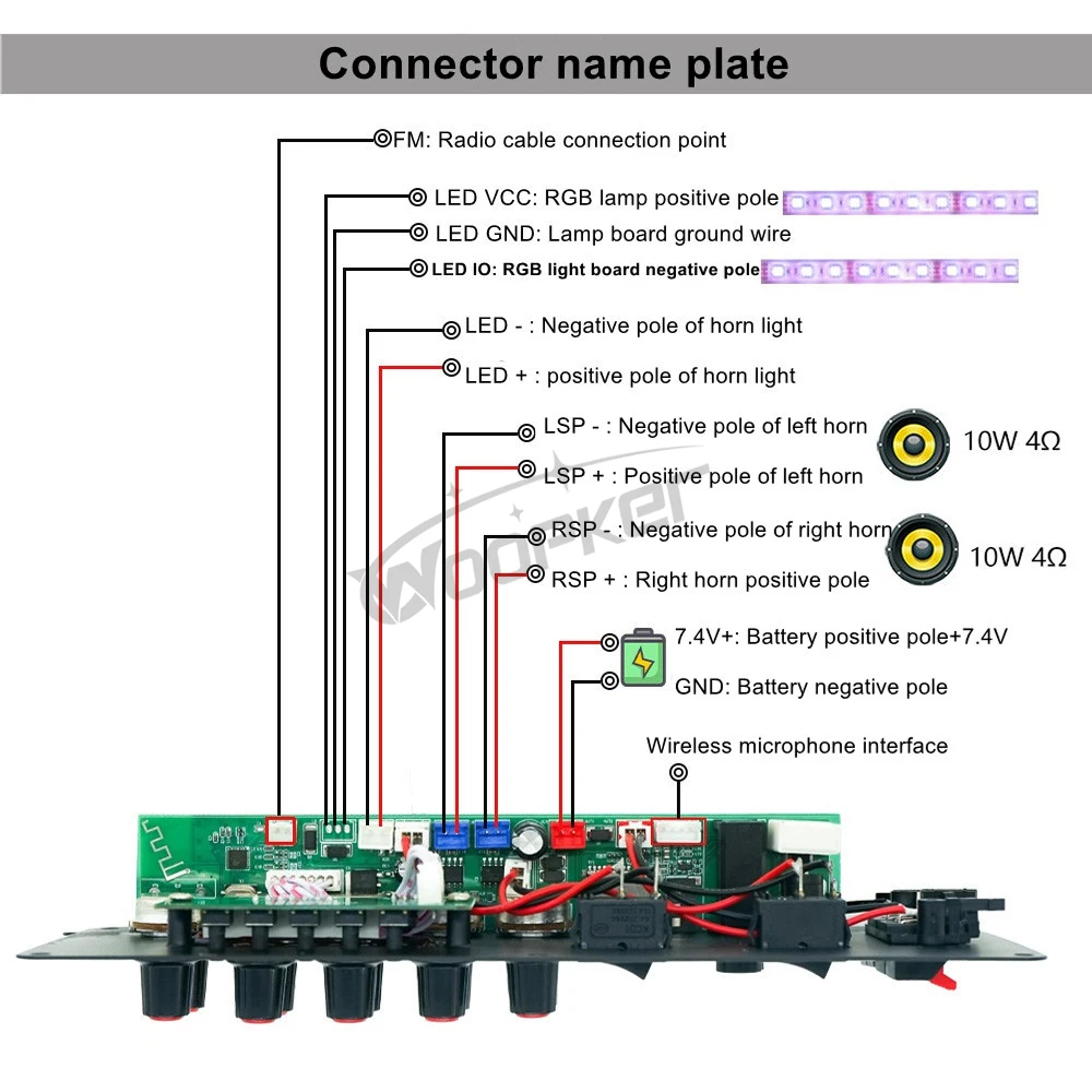 Woopker Amplifier Board 7.4V Battery Version Max 35W Channel 2.0 DIY AMP Module Support Bluetooth AUX U-Disk 4ohm Speaker