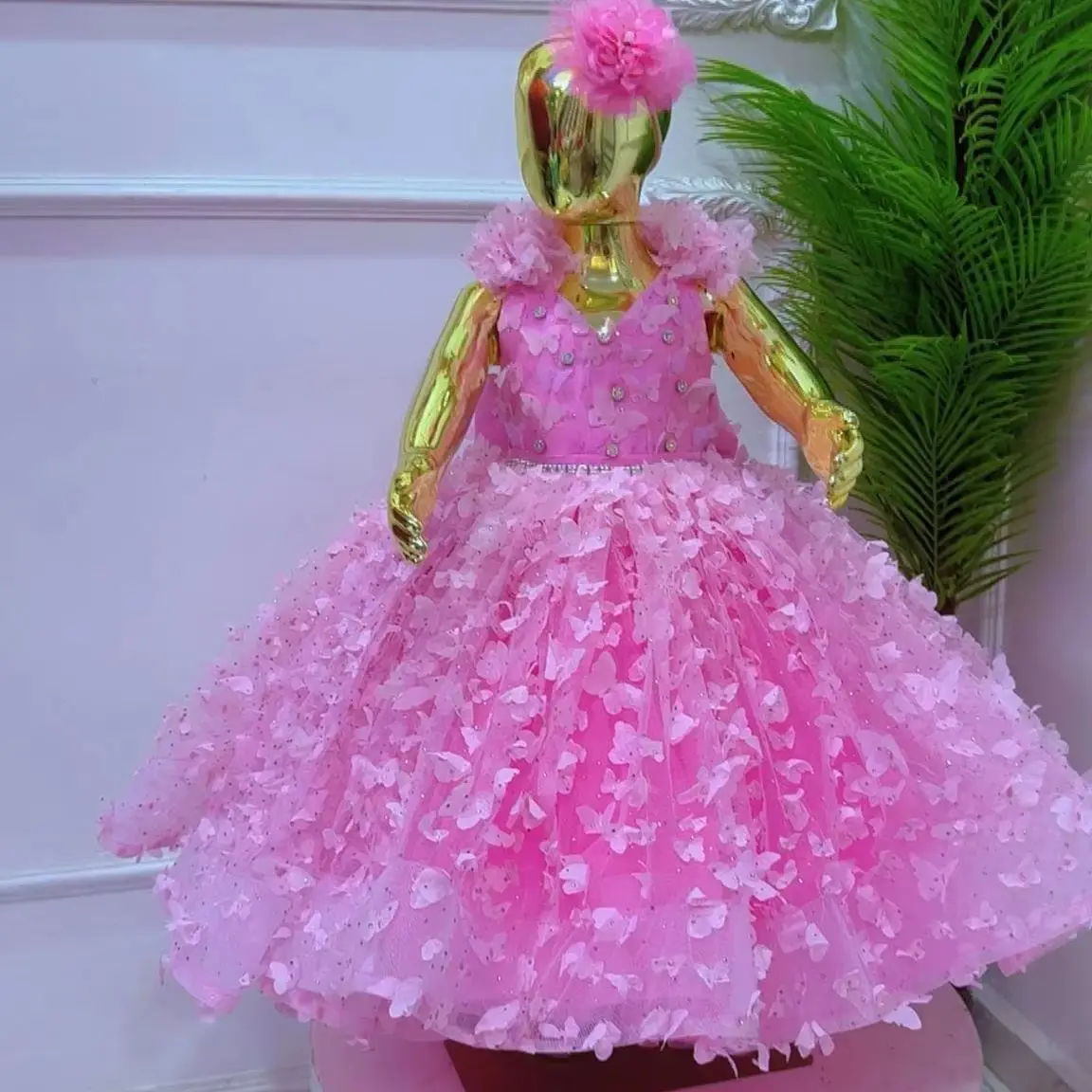 Pink Butterfly Flower Girl Dresses Toddler Girl's Birthday Gowns Customized Princess Baby Pageant Outfit Dress