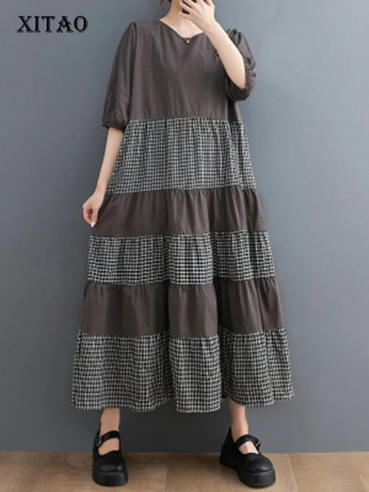 

XITAO Vintage Style Fashion Temperament Dress Appear Thin 2023 Summer Minority Loose Elegant Solid Color 2023 Dress HQQ0464