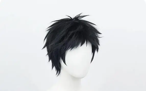 Parrucca Cosplay uomo 30cm parrucca nera resistente al calore capelli sintetici Party parrucche Cosplay Anime + cappuccio parrucca