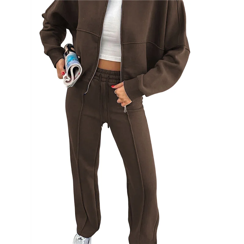 

ABRT-Lounge Sets For Women Sweatsuit 2 Piece Outfits Sweatshirt Wide Leg Sweatpant Tracksuit Matching Set Coffee L
