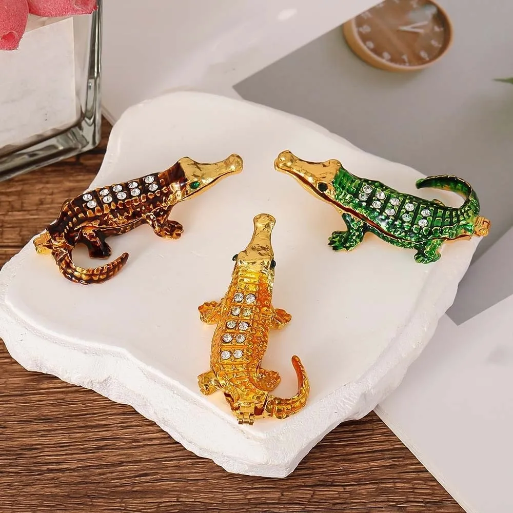 Packaging Box Magnetic Crocodile Mini Organizer Alloy Anti-lost Enamel Jewelry Box Ornament Rhinestone Ring Display Case Women