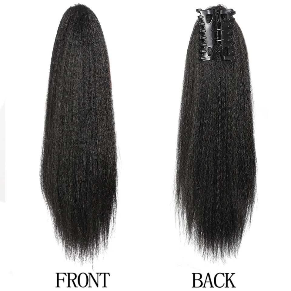 Yaki Synthetic Straight Claw Clip Ponytail Extension for Women, 12 Inch, Easy to Wear, Fluffy Black Ponytail Accessory