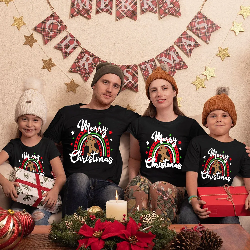 Merry Christmas Family Christmas Matching Outfit Xmas Party Clothes Mom Dad Daughter Son Baby Romper T Shirt Festival Family Set