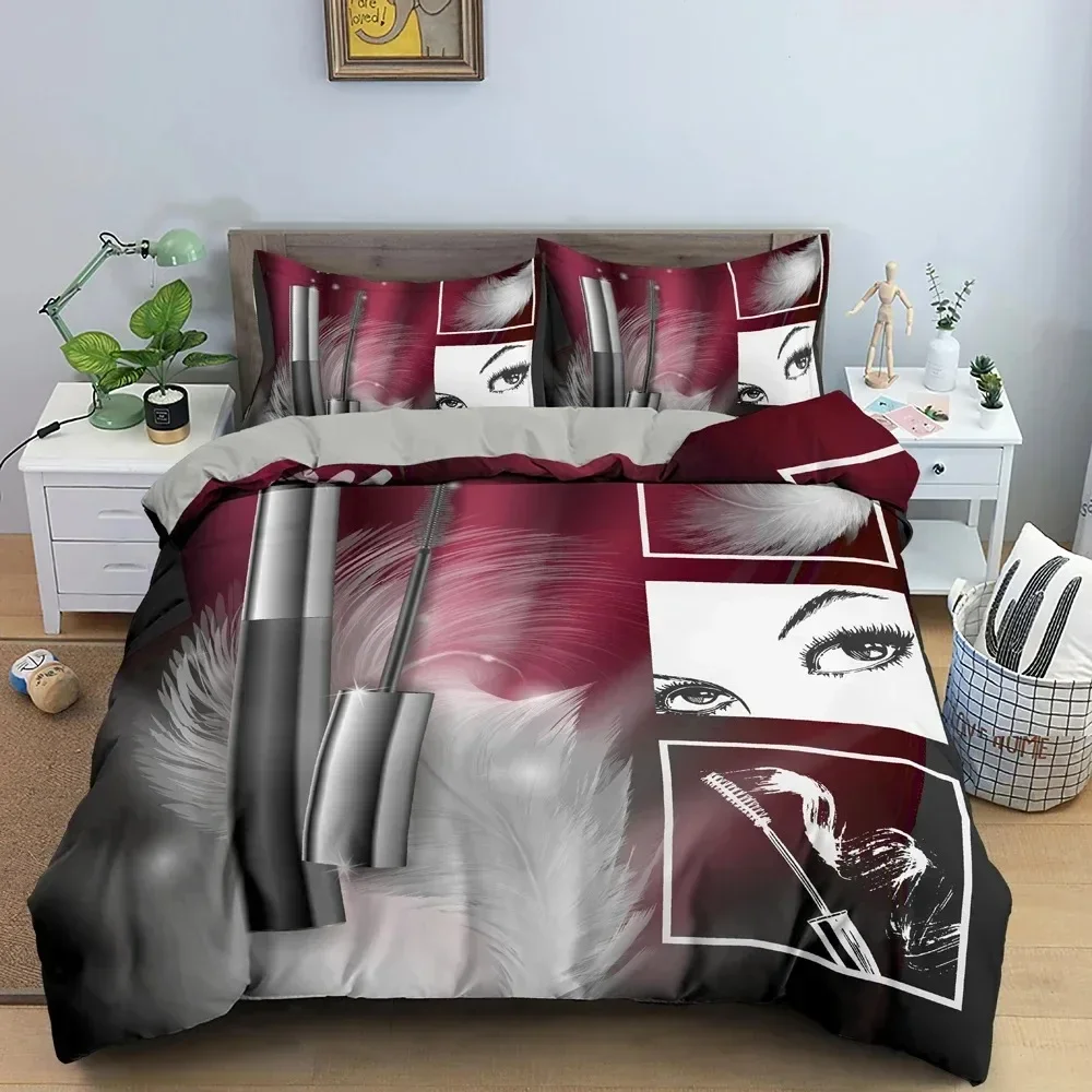 

Top Fashion Women's Cosmetics Bedding Set Girl's Bedroom Duvet Cover Set King Queen Twin Size Luxury Bedclothes For Home Decor