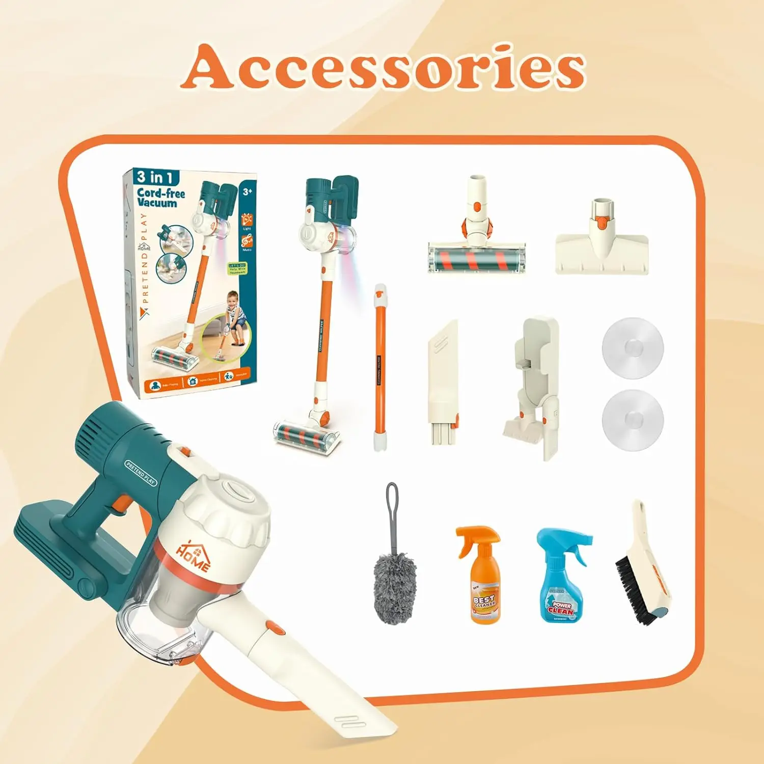 Set di giocattoli per aspirapolvere per bambini 3 in 1 Set di giocattoli per aspirapolvere senza fili con suoni leggeri Fai finta di giocare a casa che mantiene il giocattolo per i più piccoli