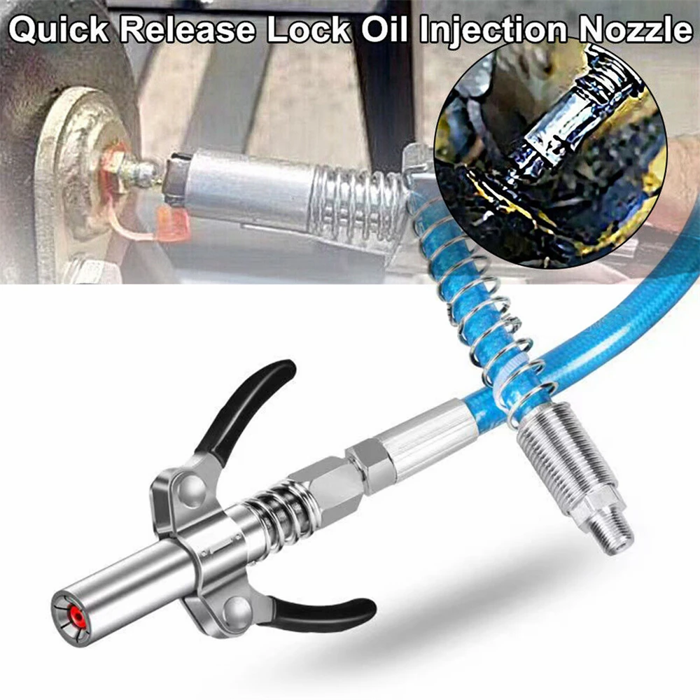 

Grease Gun Coupler Oil Injector Grease Pump 40cm Spring Hose Locknlube Quick Release Lock and Lube Oil Injection Nozzle 1/8” NPT