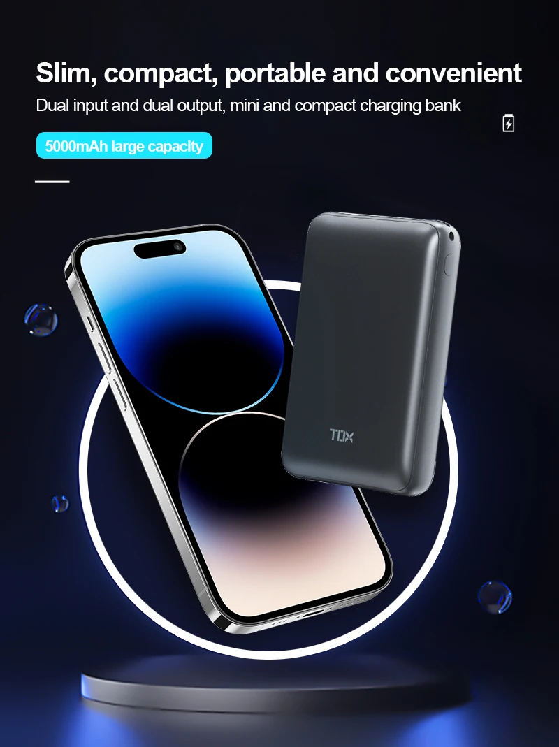 بنك طاقة صغير للشحن السريع من TDX ، إصدار الهاتف المحمول ، جيب USB محمول للغاية ، سعة كبيرة ، بطارية خارجية