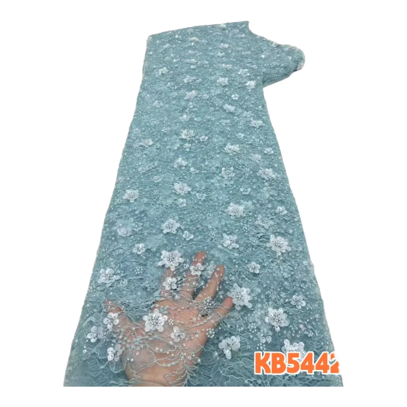 

Модная французская вышивка бисером, кружевная ткань с французской сетчатой вышивкой и бисером, зеленые пайетки для пошива свадебных платьев KB5442