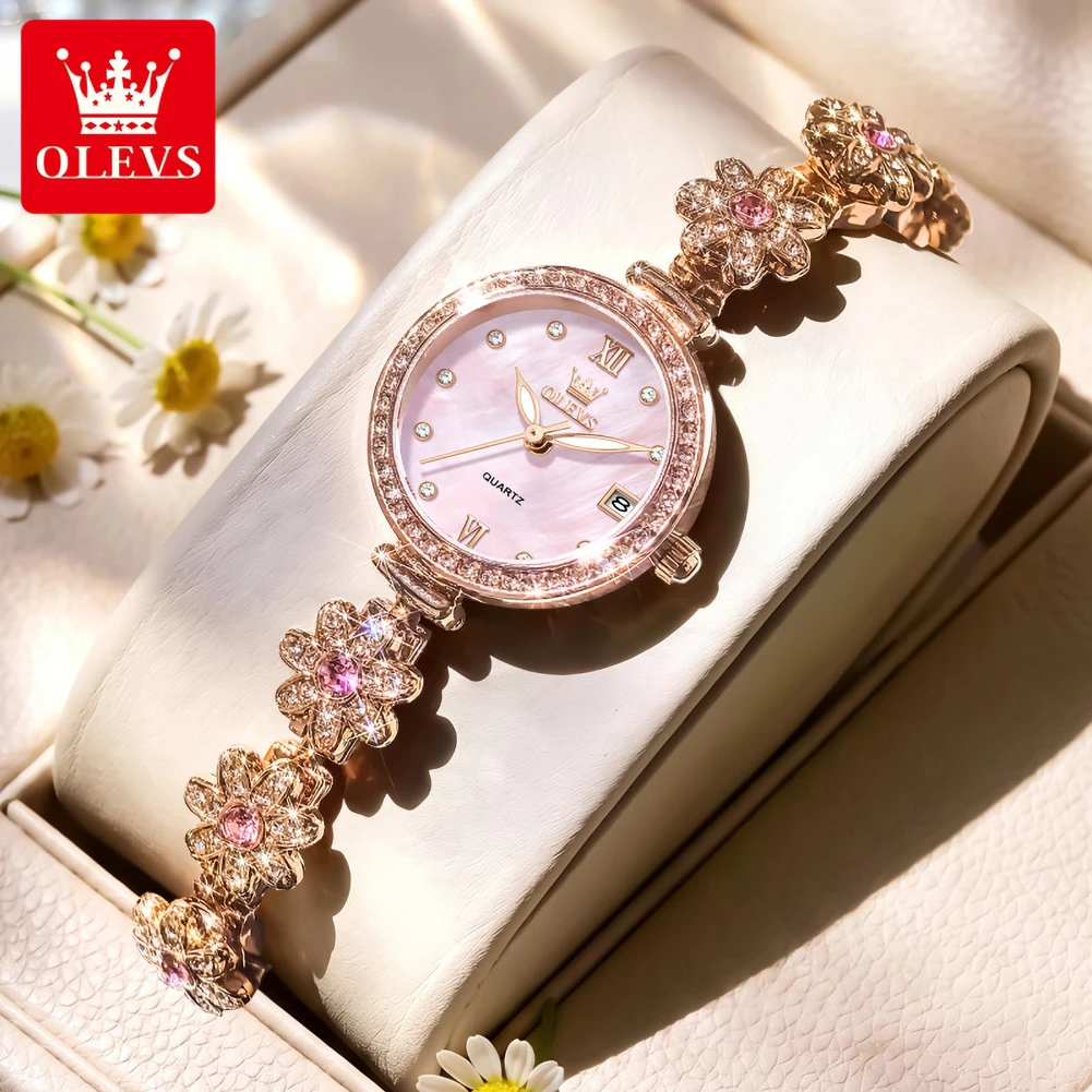 OLEVS Luxury Quartz Watches for Women Elegant Luxury Original Steel Strap Diamond Bezel Waterproof Ladies Dress Wristwatch 5699