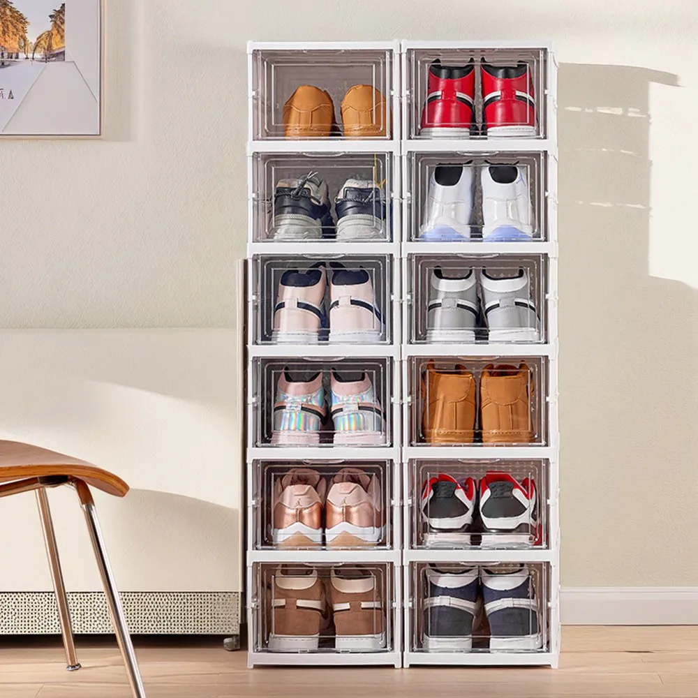 Foldable Shoe Box Display Transparent Shoes Cabinet Stackable Multi Layers Organizer Box Storage Shoes Rack for Home