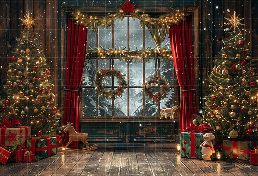 Mehofond Photography Background Winter Christmas Window Gifts Xmas Tree Kids Family Holiday Portrait Decor Backdrop Photo Studio